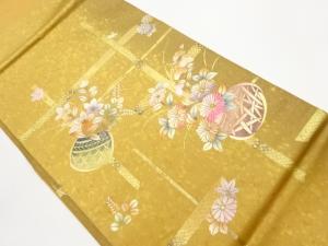 金彩竹に花籠・菊・紅葉模様名古屋帯